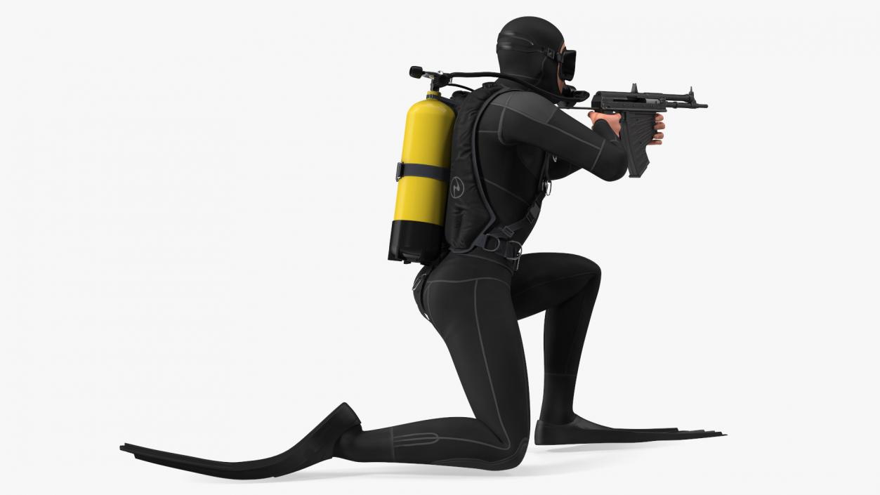 Combat Swimmer with Underwater Rifle APS Rigged 3D