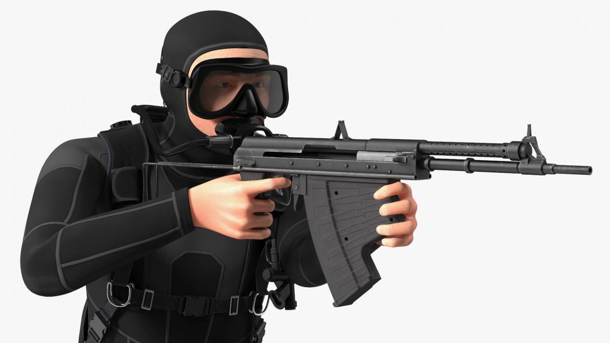 Combat Swimmer with Underwater Rifle APS Rigged 3D