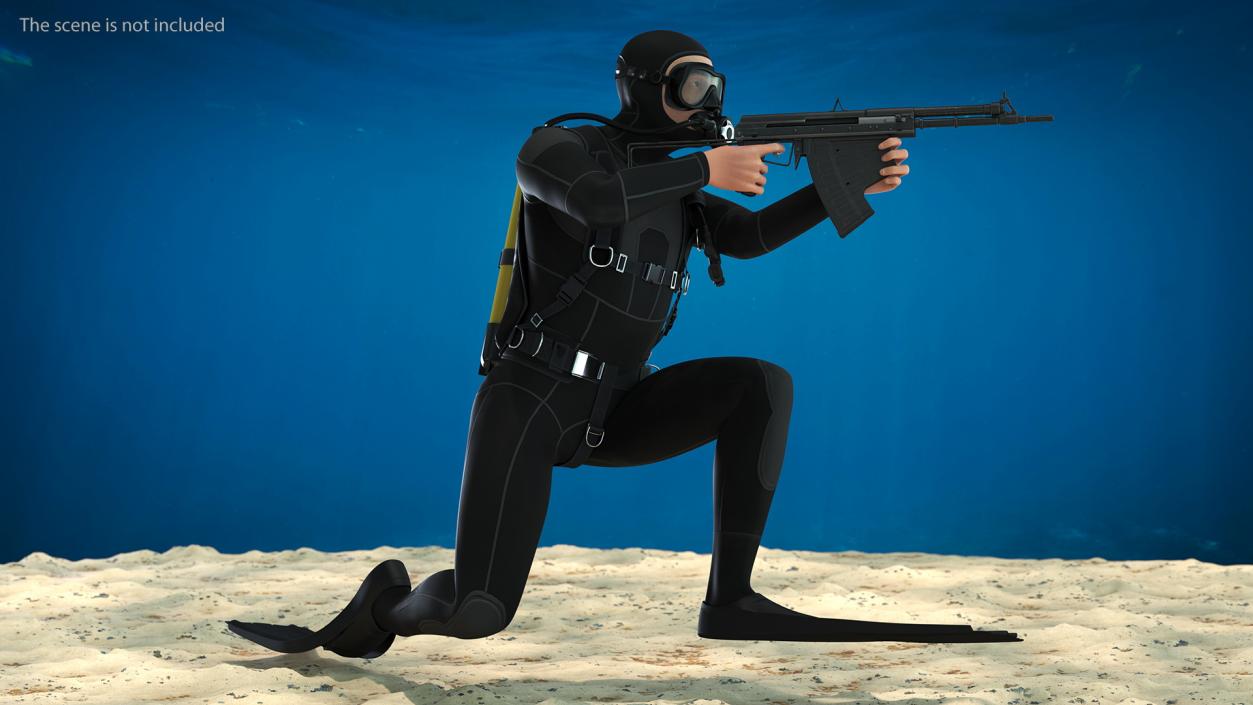 3D Combat Swimmer with Underwater Rifle APS Rigged for Cinema 4D