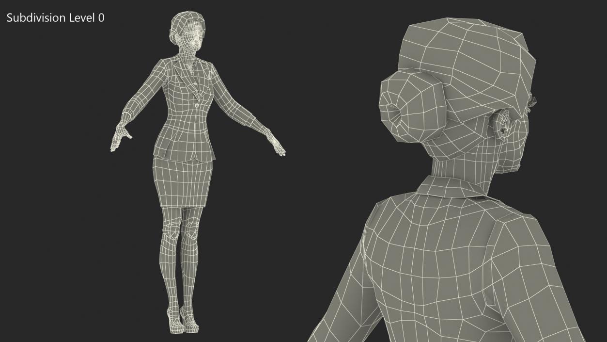 3D model Asian Woman wears Red Formal Suit Rigged