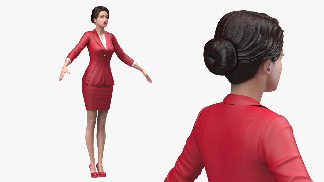3D model Asian Woman wears Red Formal Suit Rigged