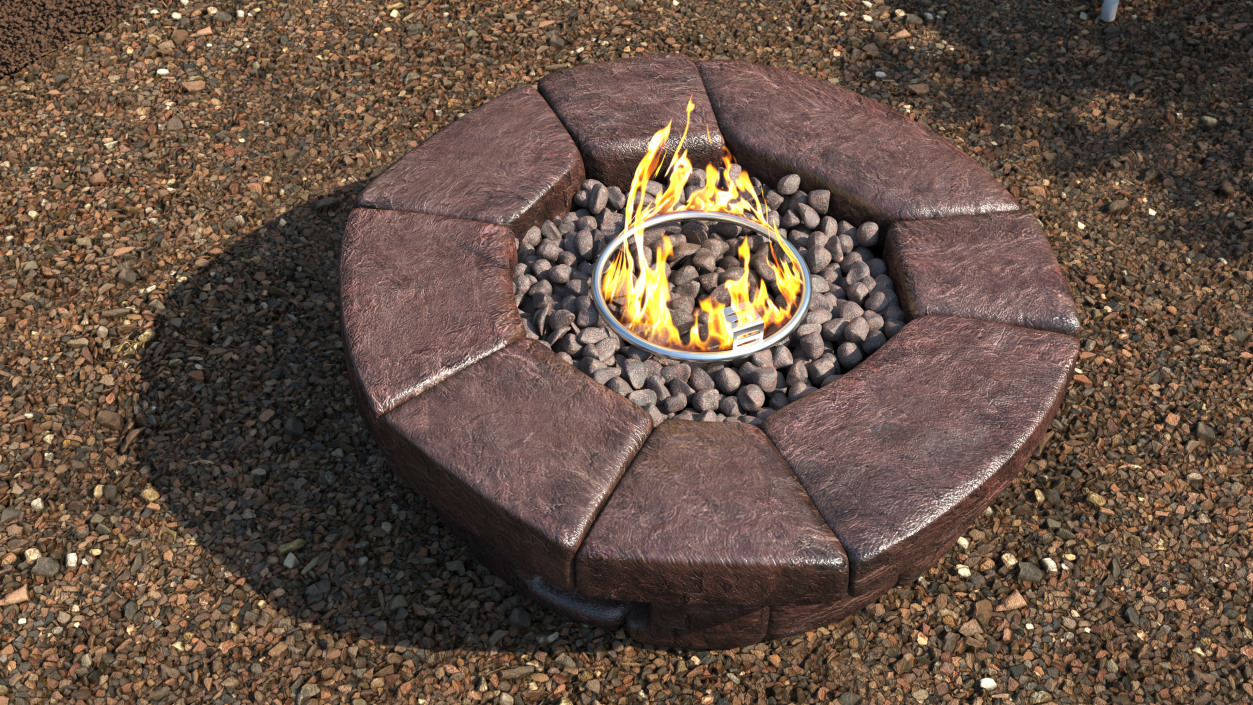 3D Round Stone Gas Fire Pit Table with Flame