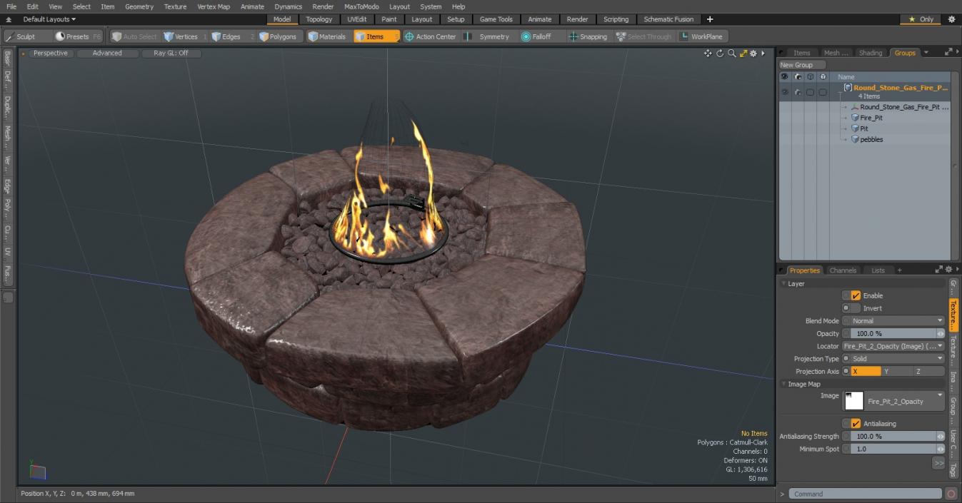 3D Round Stone Gas Fire Pit Table with Flame