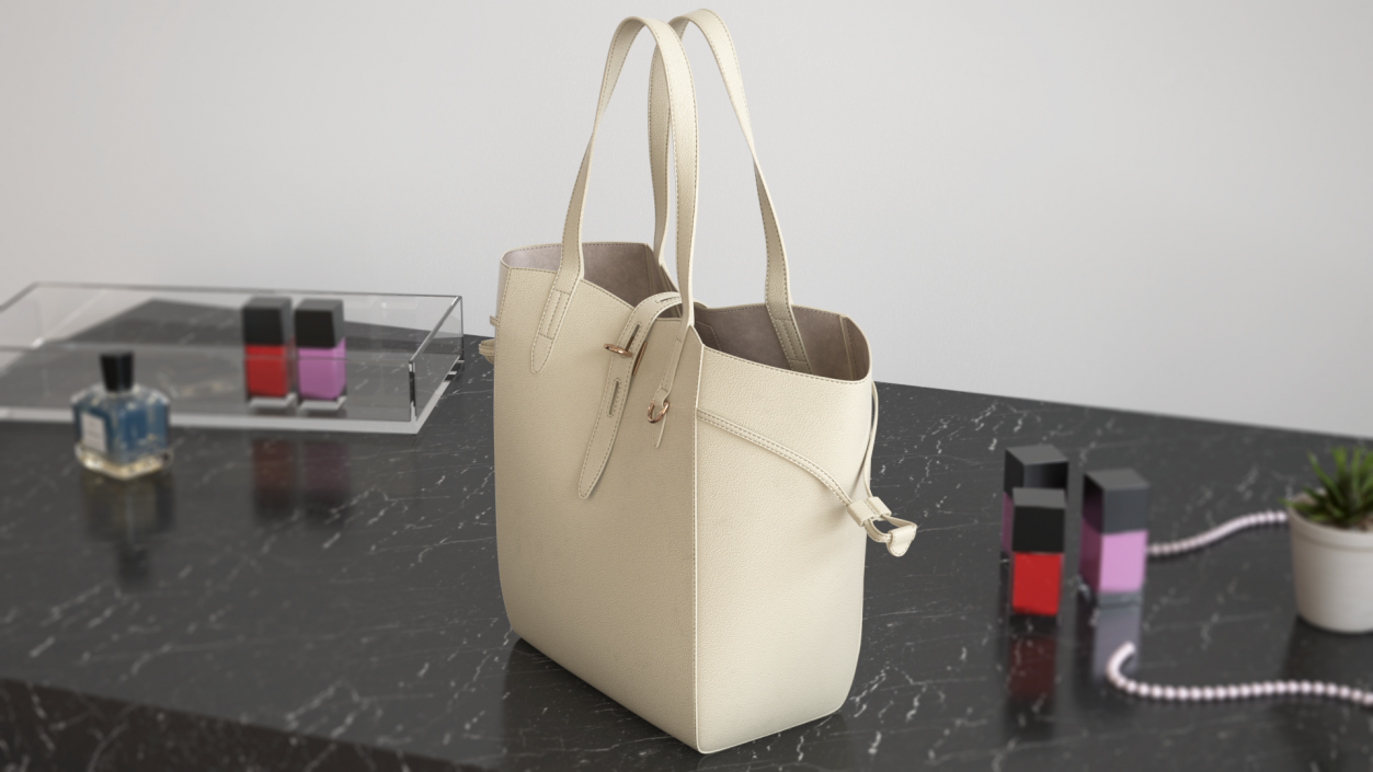3D model Leather Shopper Tote Bag Beige
