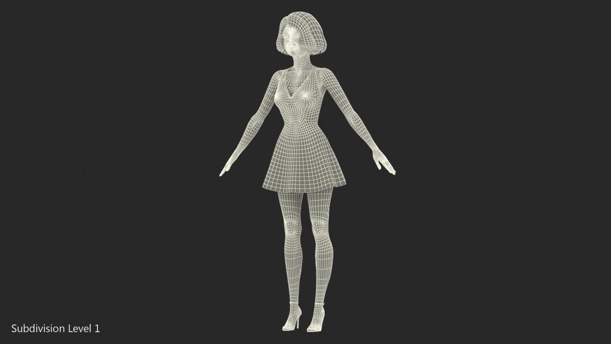 3D Cartoon Young Woman Romantic Dress Rigged