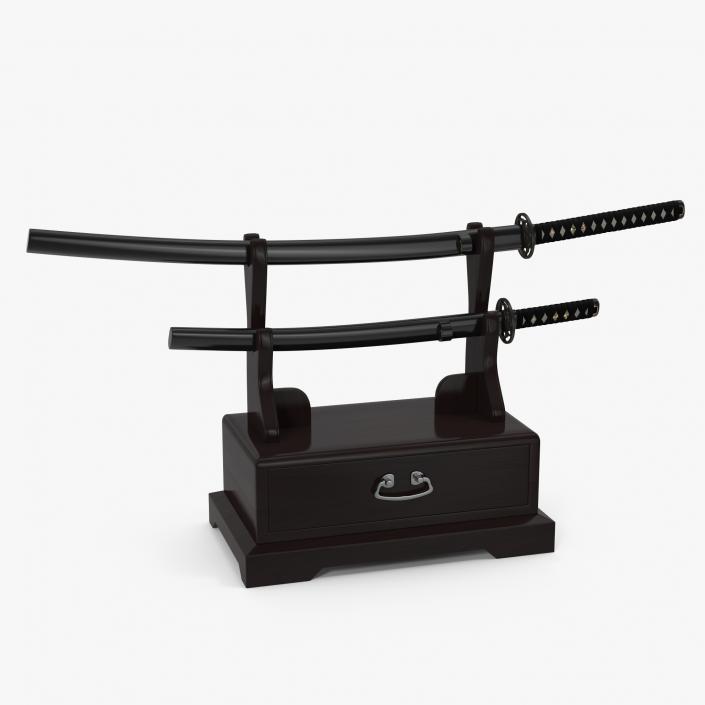 3D model Double Katana Stand with Drawer Set