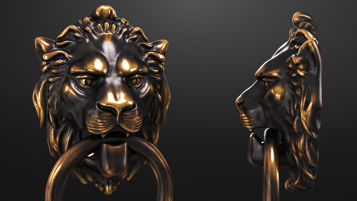 3D Antique Brass Lion Door Knocker