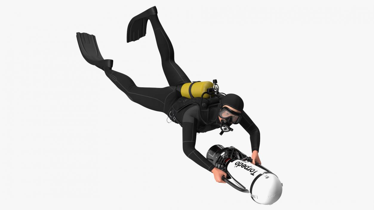 3D Diver with Underwater Scooter Torpedo2000 Rigged model