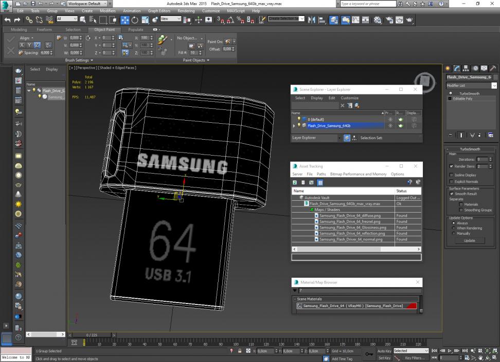Flash Drive Samsung 64Gb 3D model