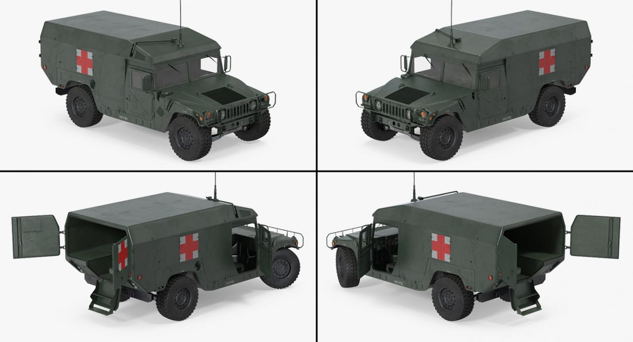 3D model Ambulance Military Car HMMWV m996 Rigged