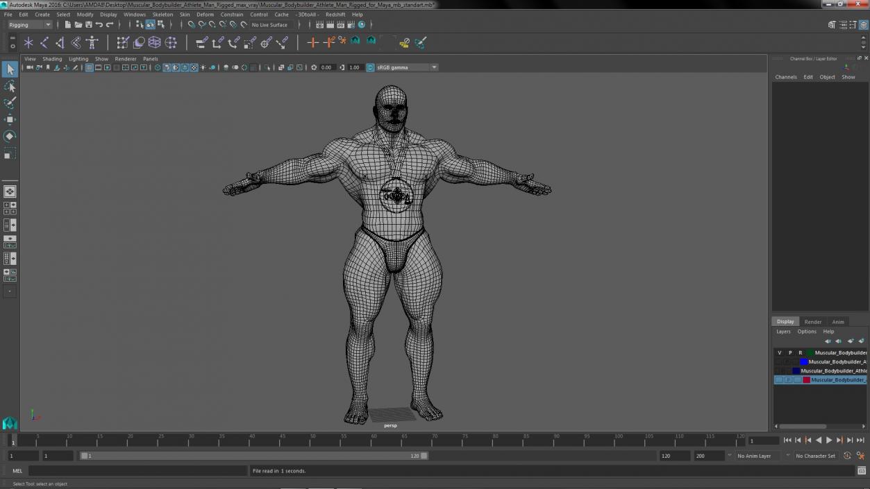 3D Muscular Bodybuilder Athlete Man Rigged for Maya model