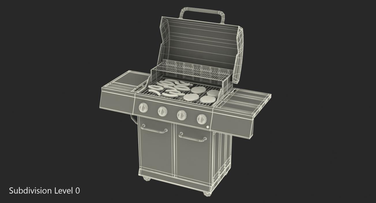 3D Gas Grill with Sausages model