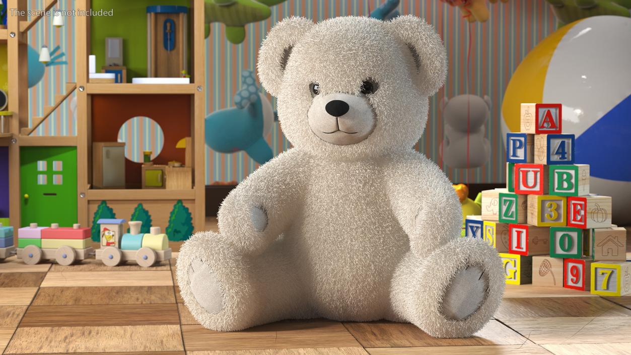 3D Teddy Bear Light Color Rigged Fur model