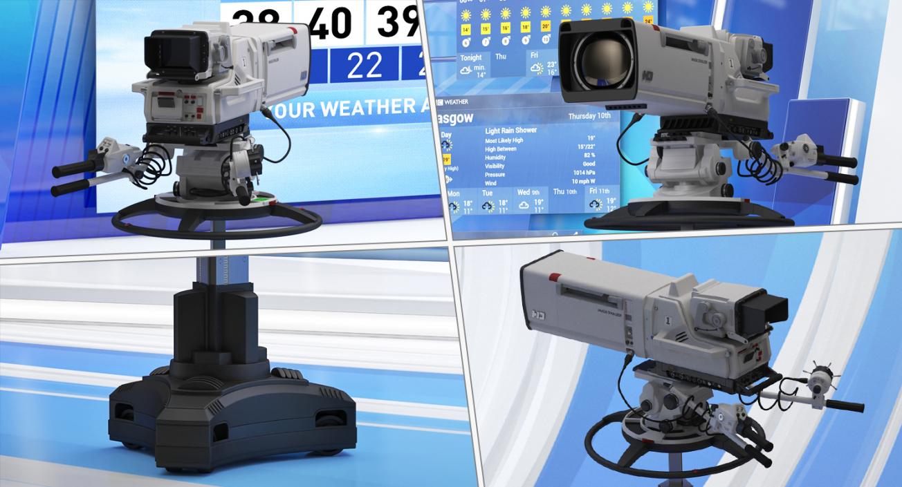 3D TV Studio with Cameras and Weather Presenter Rigged