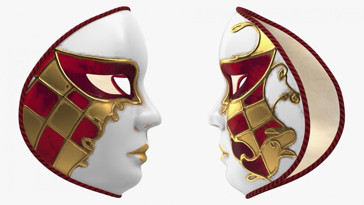 Red Full Face Carnival Mask 3D