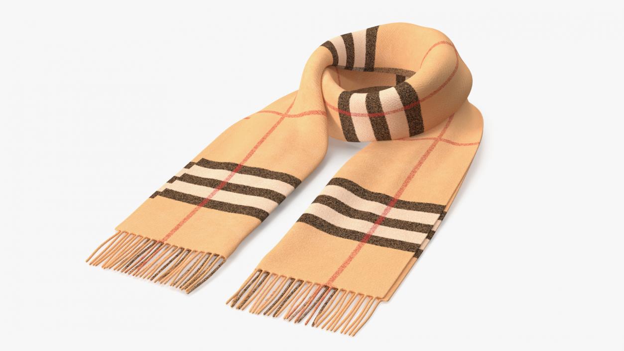Rolled Fringed Beige Check Scarf 3D