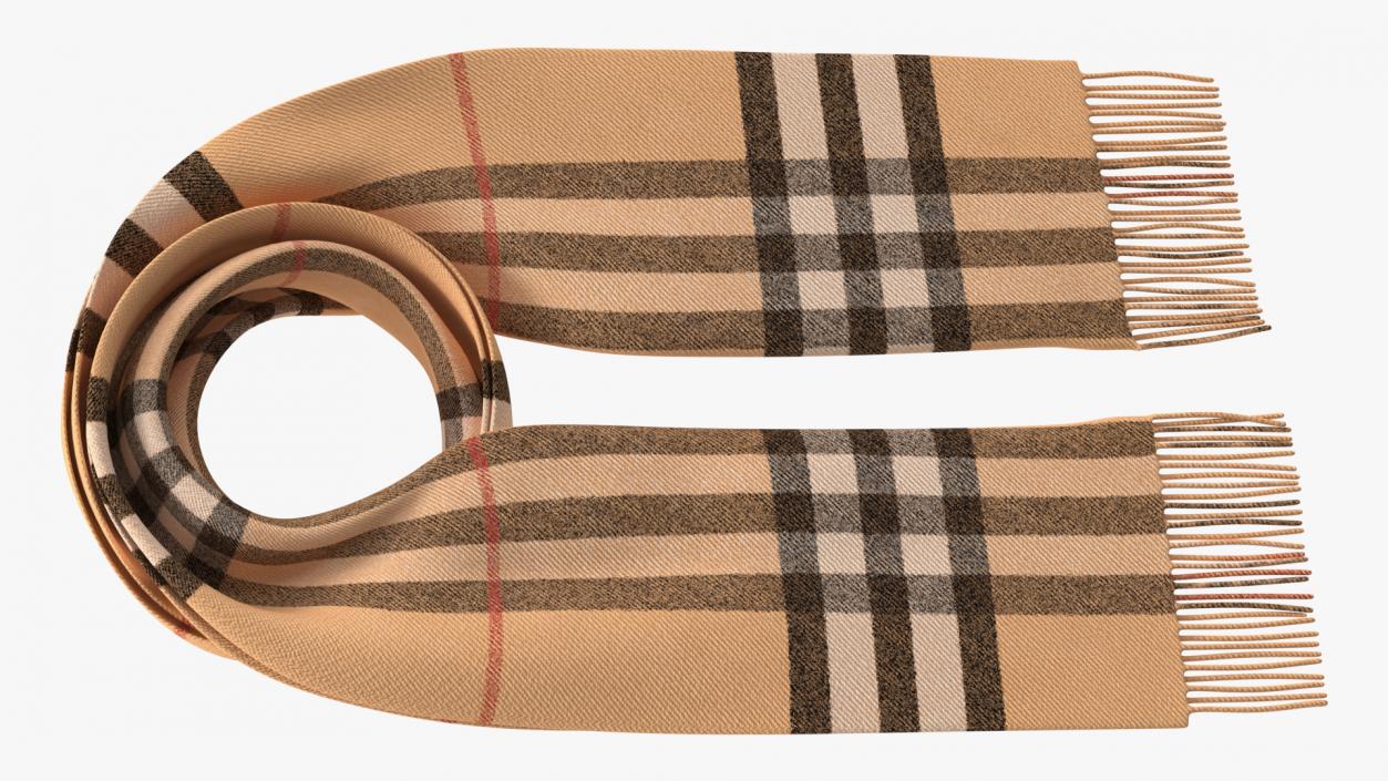 Rolled Fringed Beige Check Scarf 3D