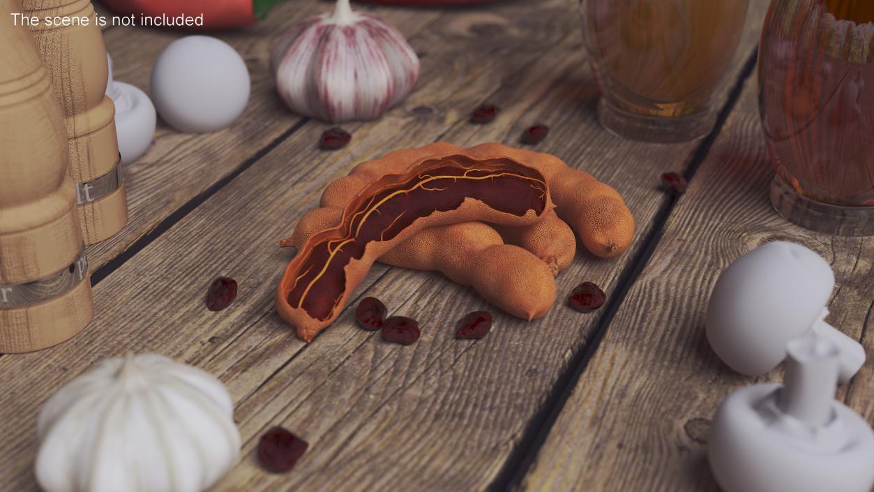 Tamarind Fruits Whole and Opened 3D