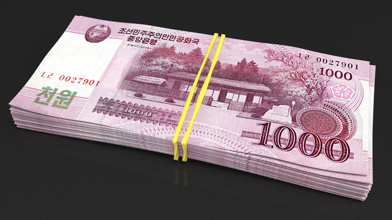 Stack of North Korea 1000 Won 3D model