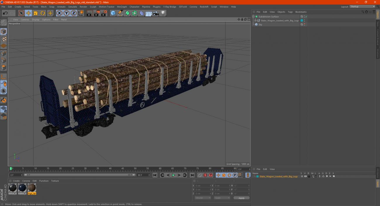 Stake Wagon Loaded with Big Logs 3D