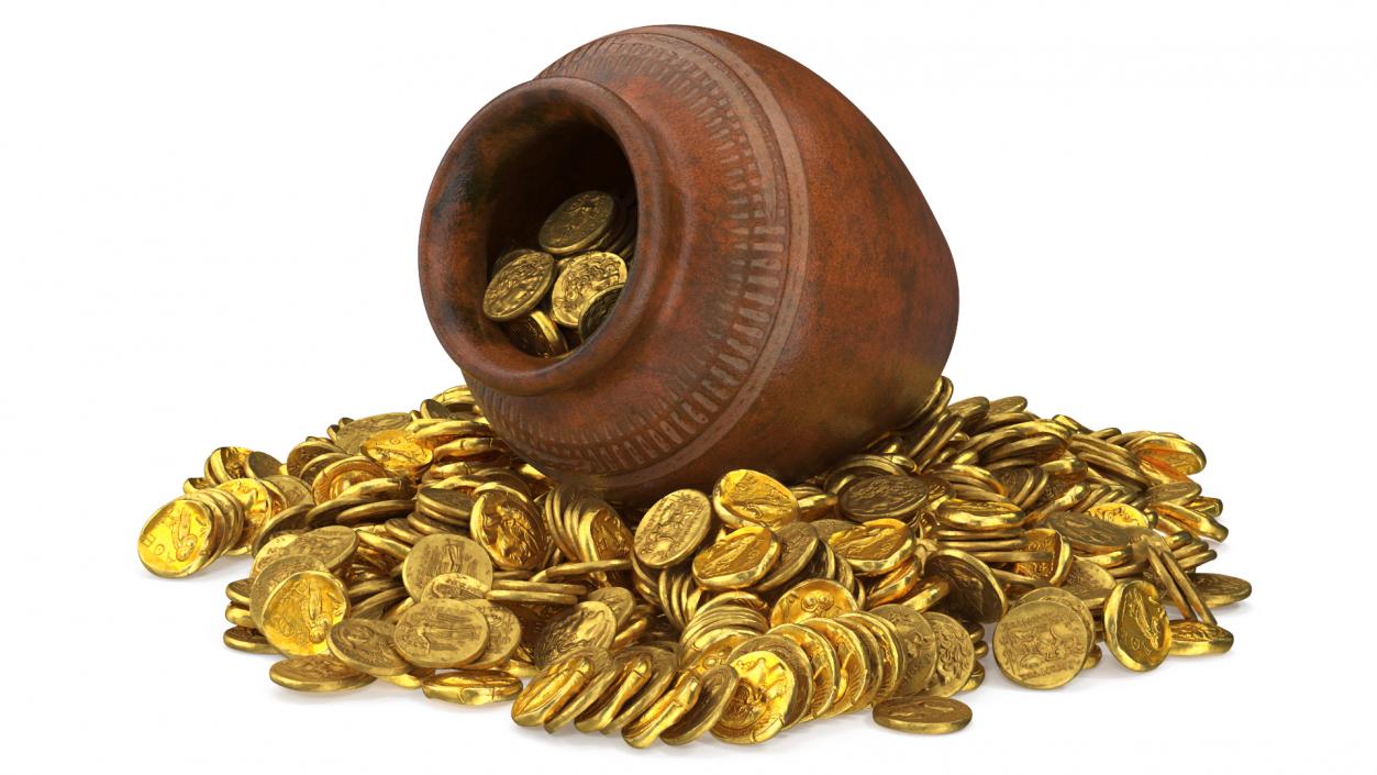 3D model Gold Coins in Treasure Old Clay Pot