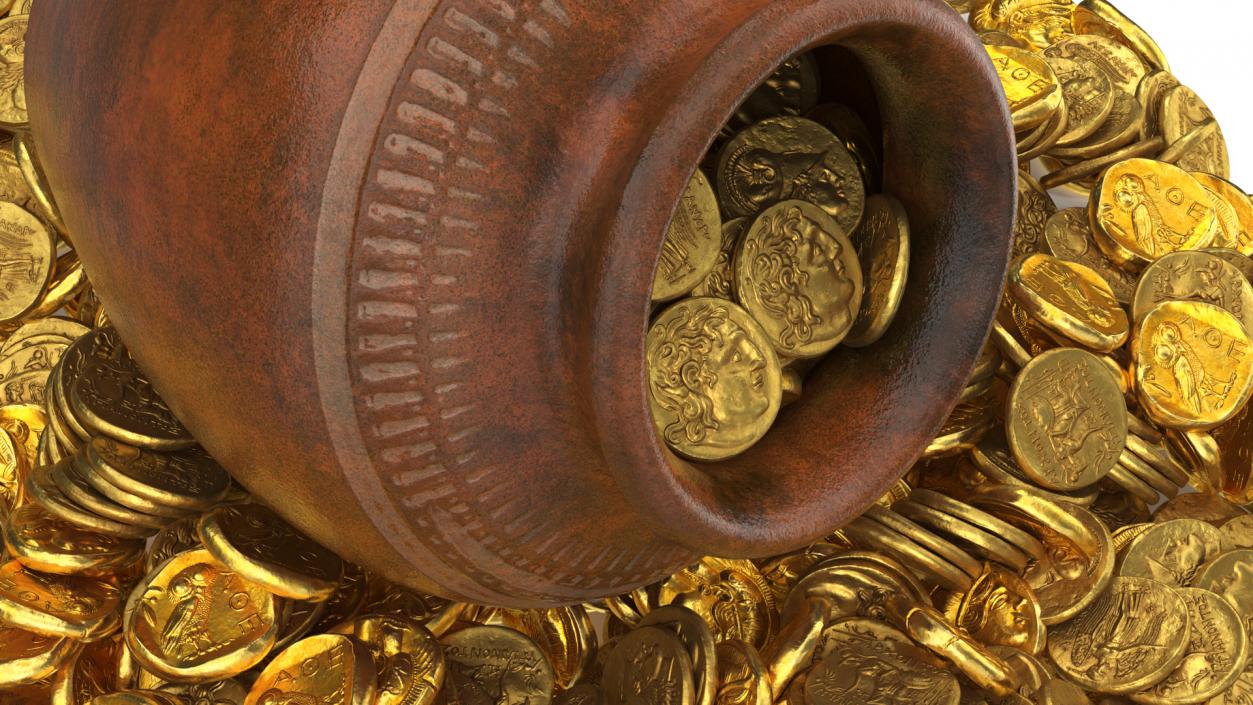 3D model Gold Coins in Treasure Old Clay Pot
