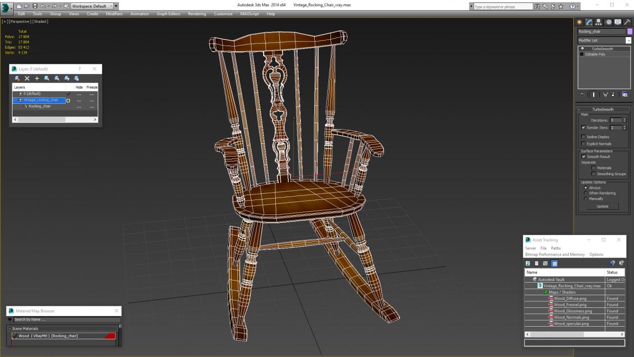 3D Vintage Wooden Rocking Chair model