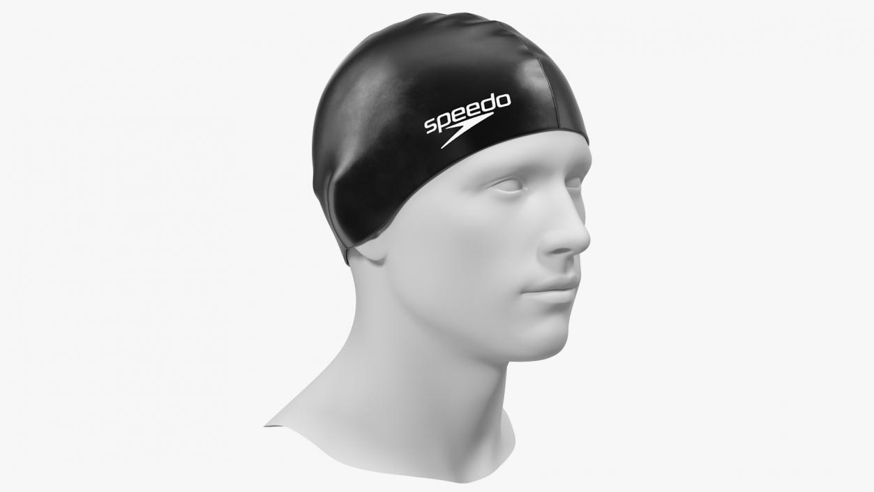 Speedo Black Silicone Swimming Cap on Mannequin 3D