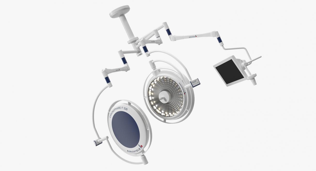 Berchtold Chromophare Ceiling Mount Two Surgical Light with Monitor Rigged 3D model