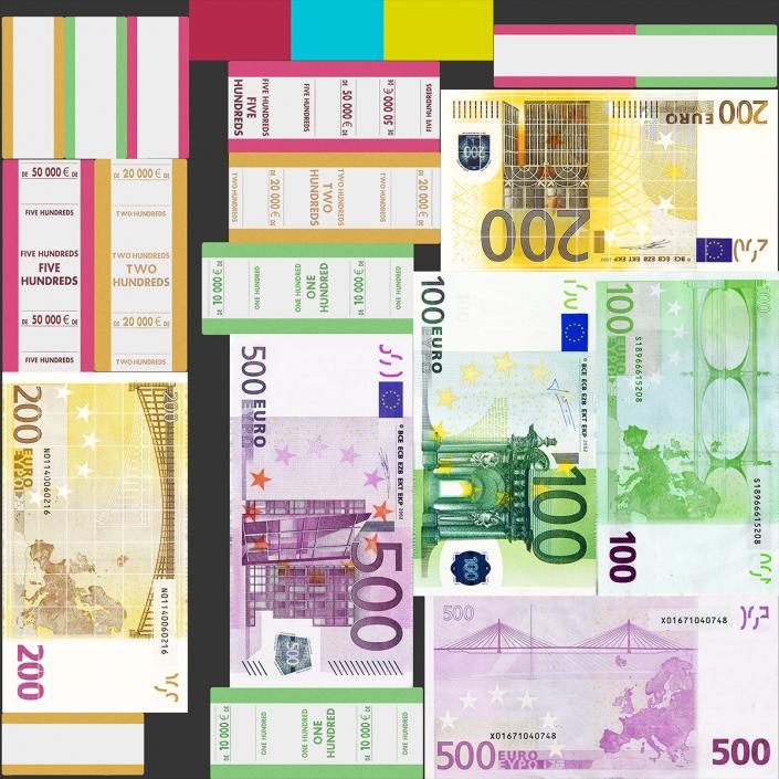 Bundle of 200 Euro Banknotes Bills 3D model