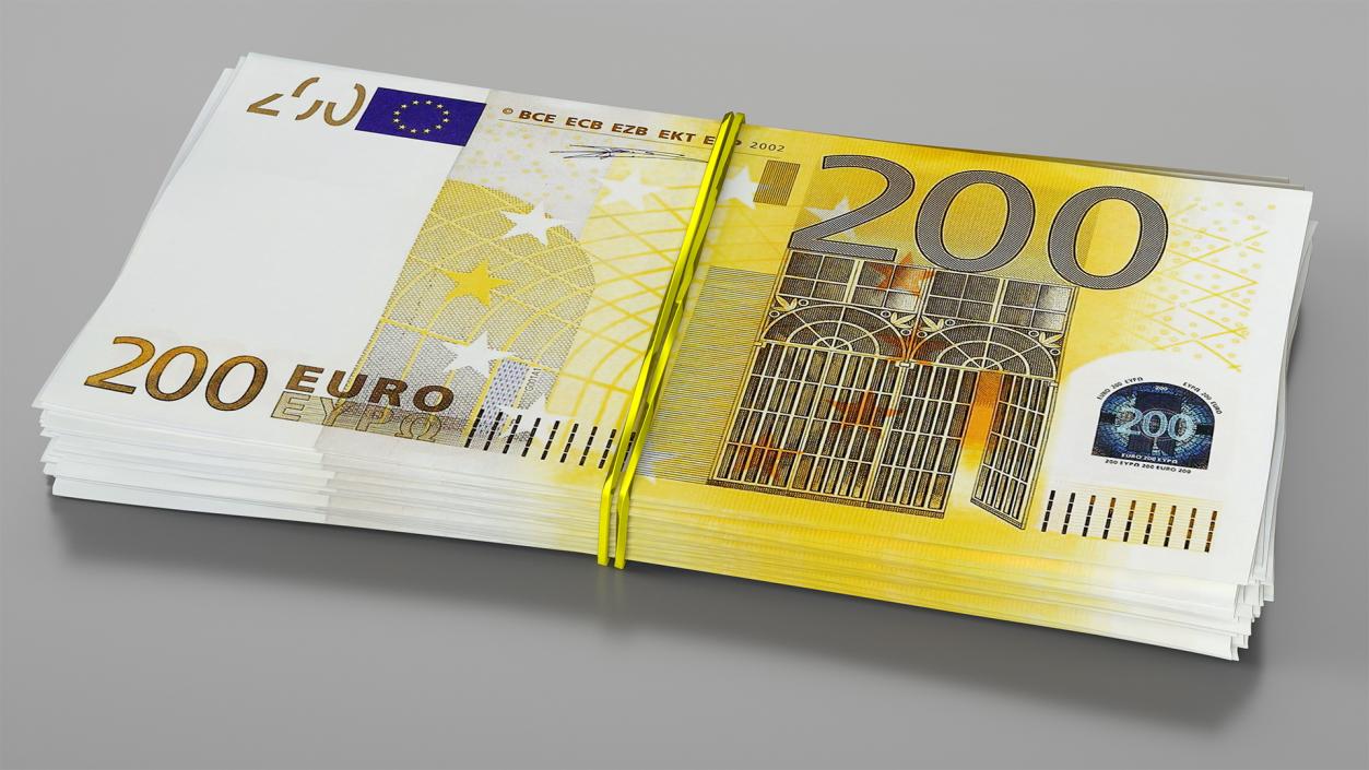 Bundle of 200 Euro Banknotes Bills 3D model