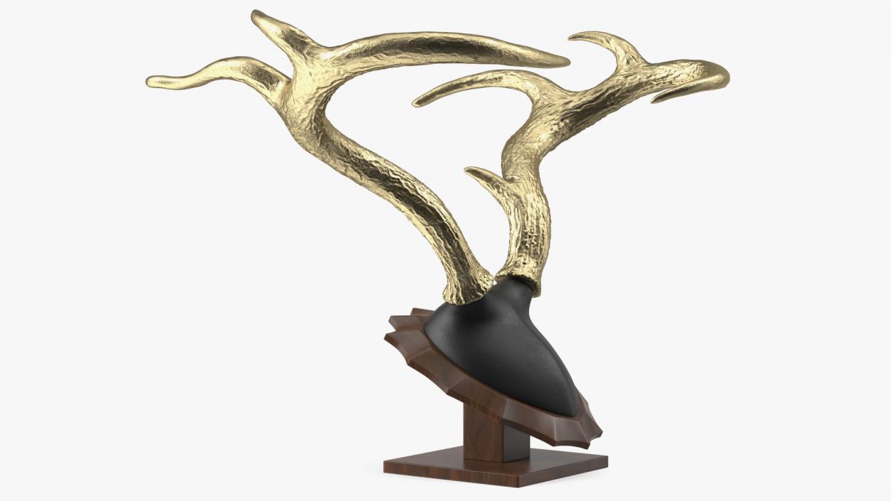 Tabletop Stand with Stag Antlers Gold Plated 3D model