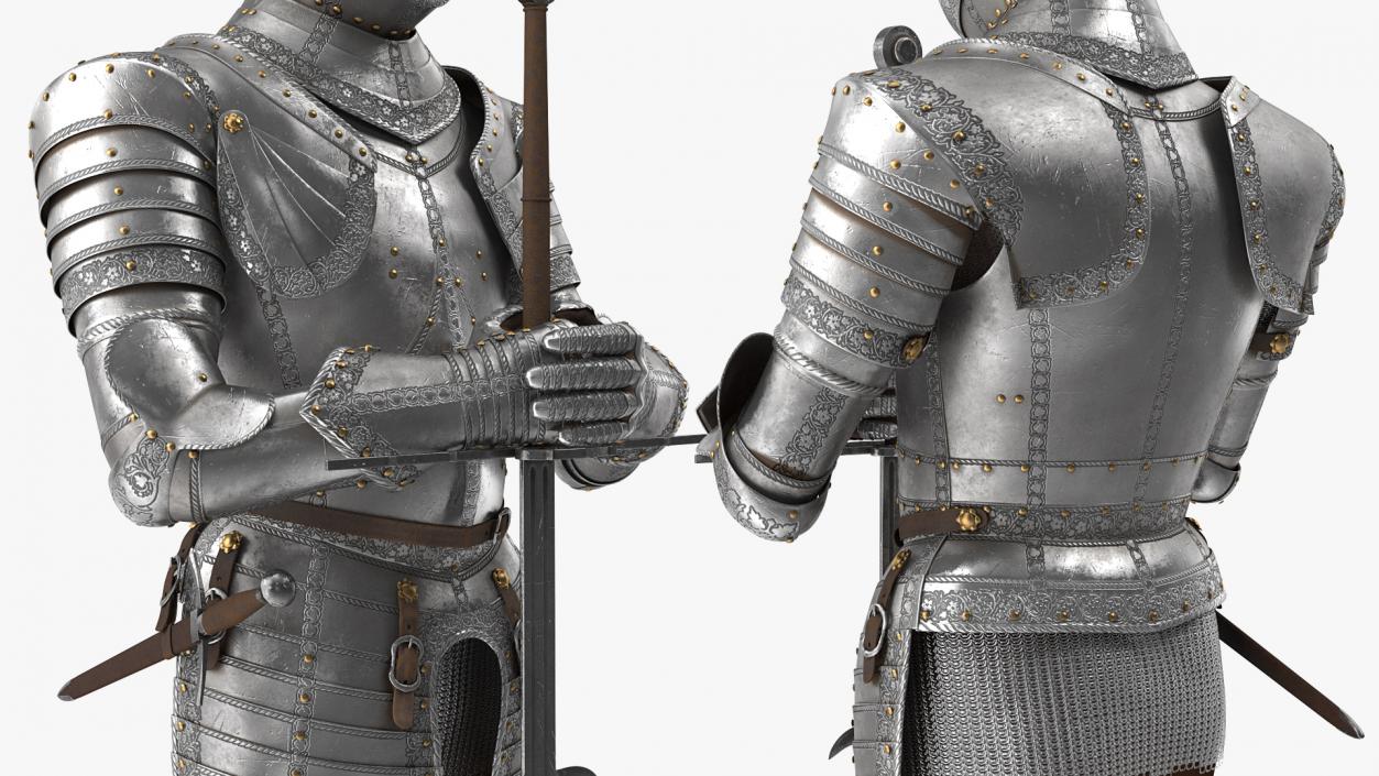 Medieval Knight Plate Armor standing with Zweihander 3D
