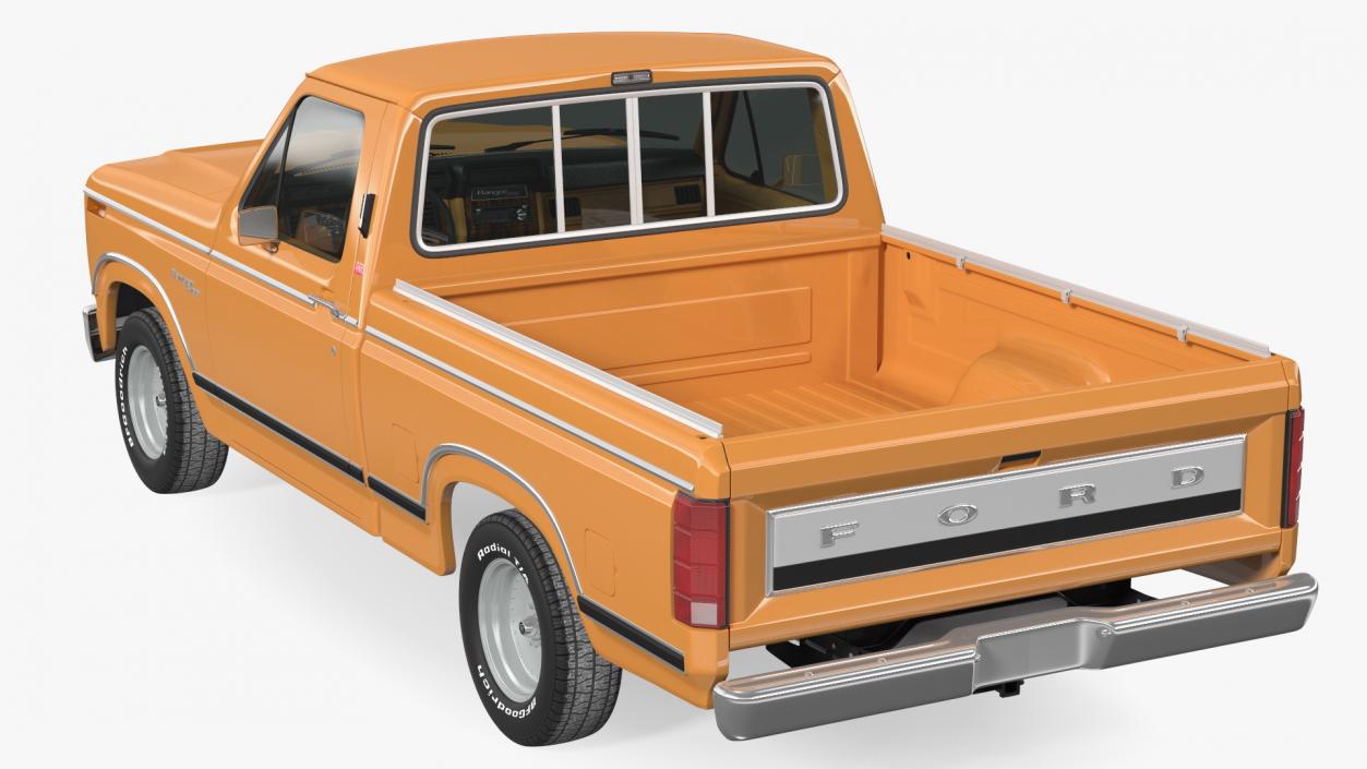 3D Ford Ranger F100 1980 Pickup Orange Simple Interior