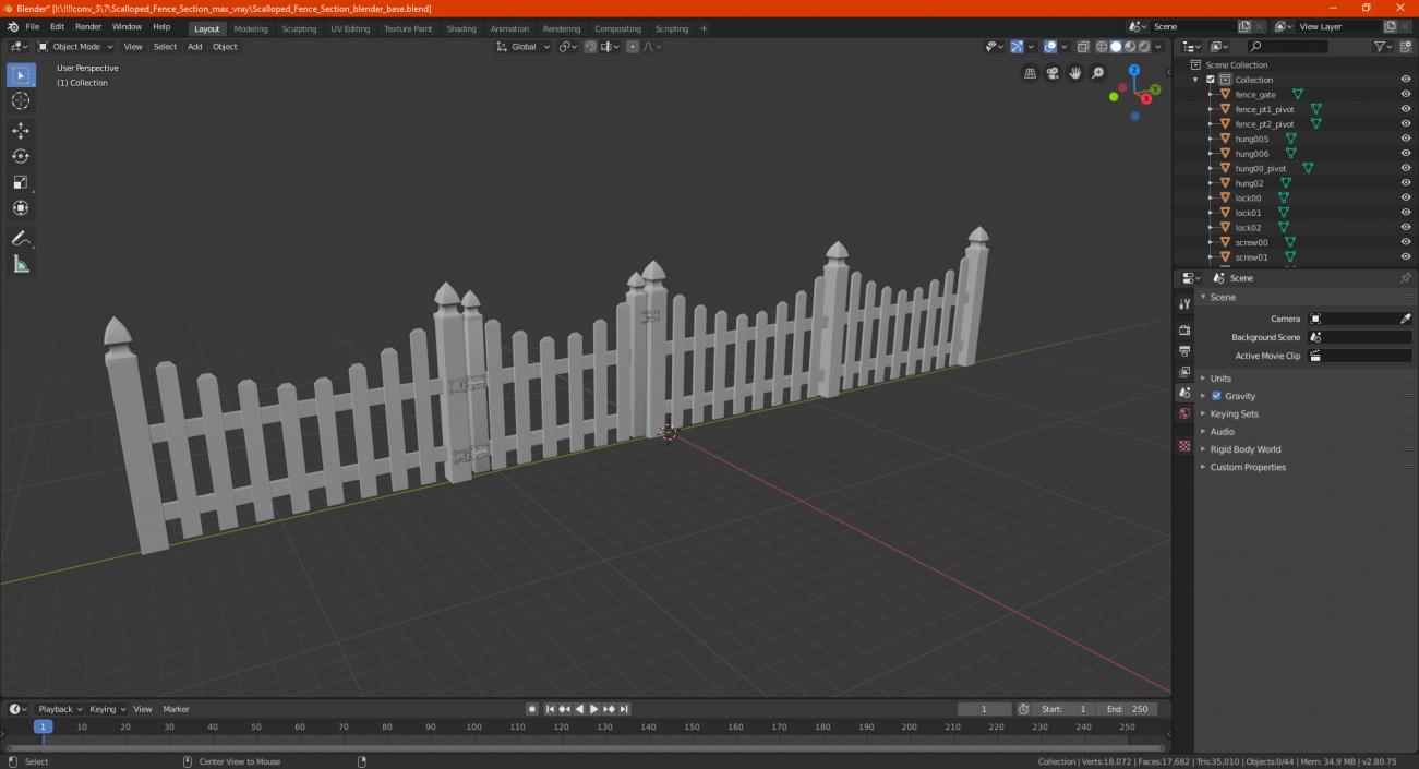 3D Scalloped Fence Section model