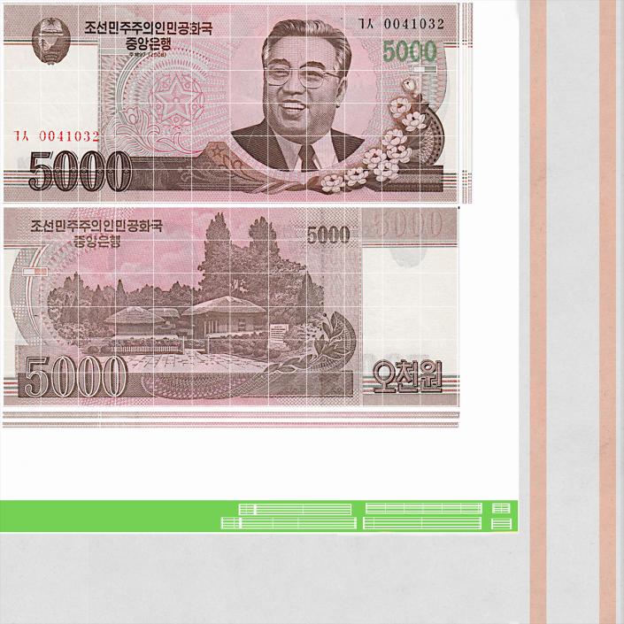 3D Rubber Band Stack of North Korea 5000 Won 2008