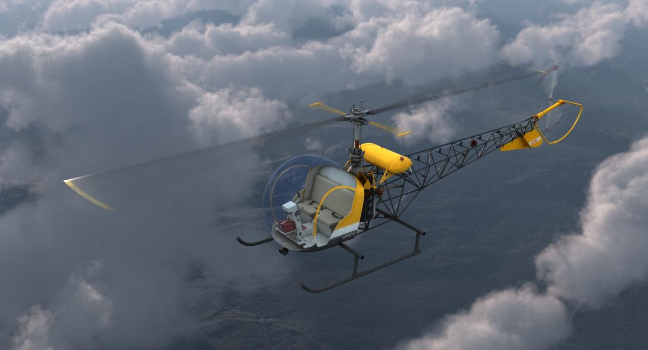 3D Light Helicopter Bell 47 Rigged