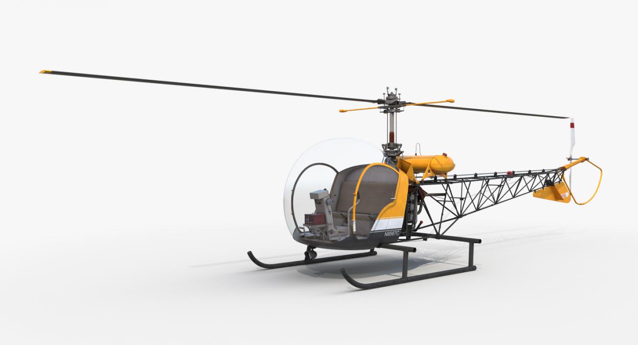 3D Light Helicopter Bell 47 Rigged