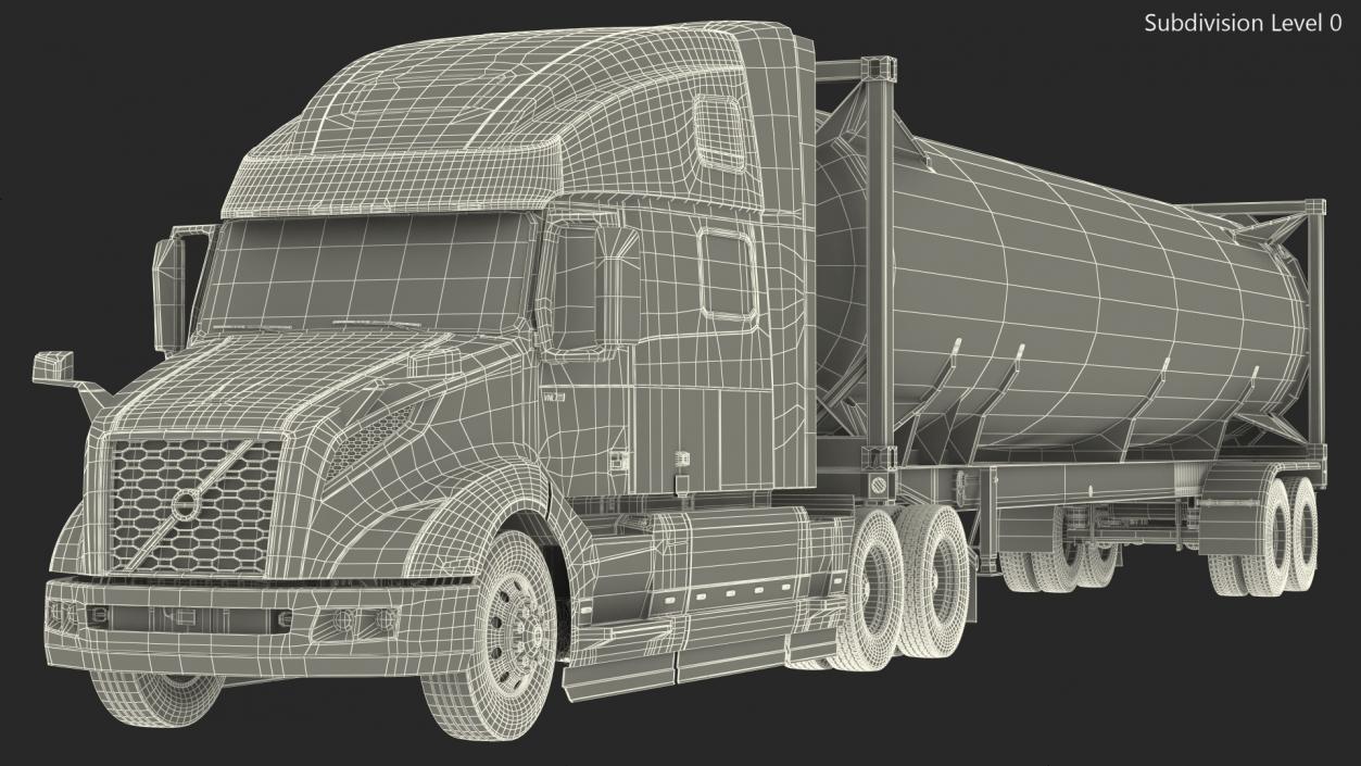 3D model Volvo Truck with Gas Tank Trailer Rigged