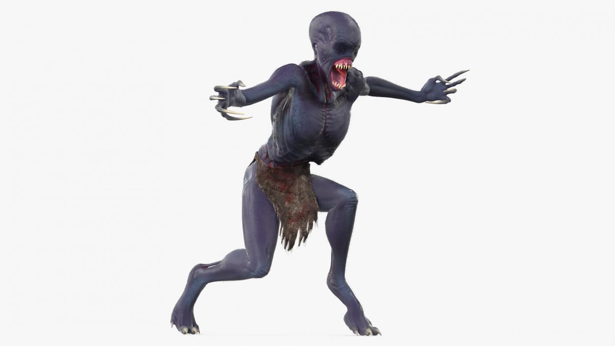 3D Scary Creature Attacking Pose Fur model