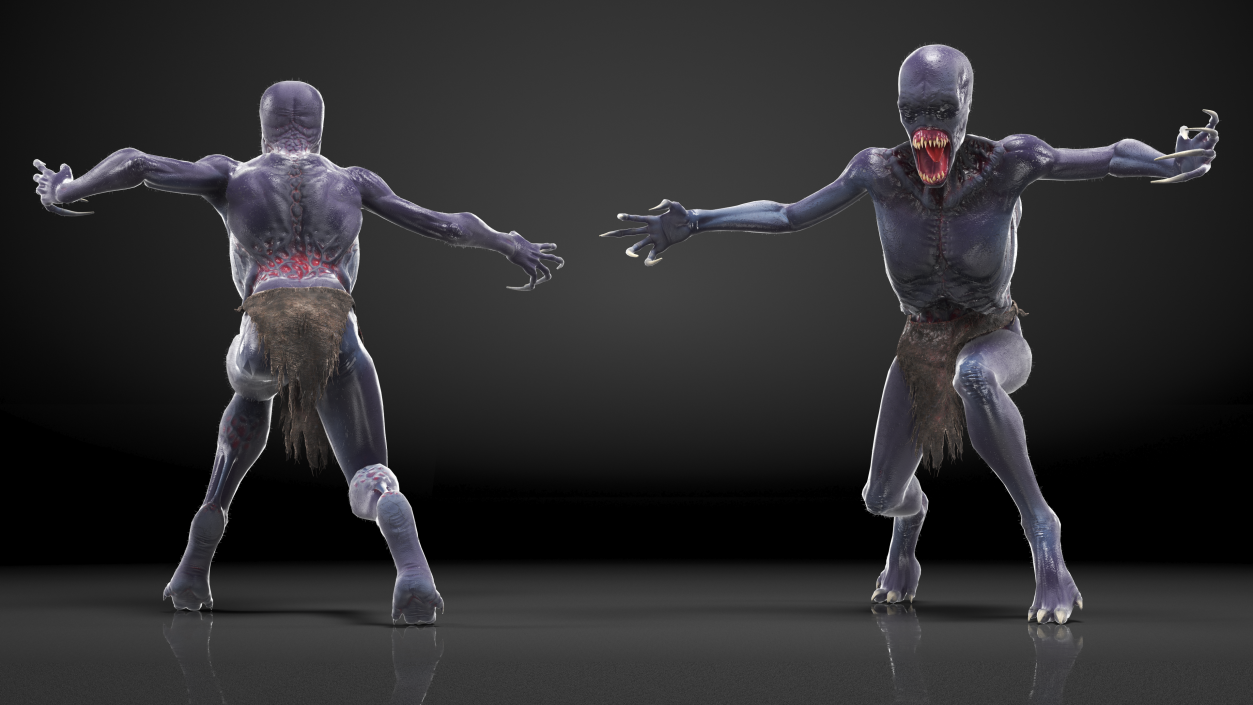 3D Scary Creature Attacking Pose Fur model