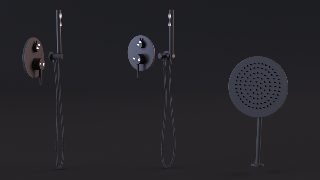 Shower System with Rainfall Head and Handheld Combo Black 3D