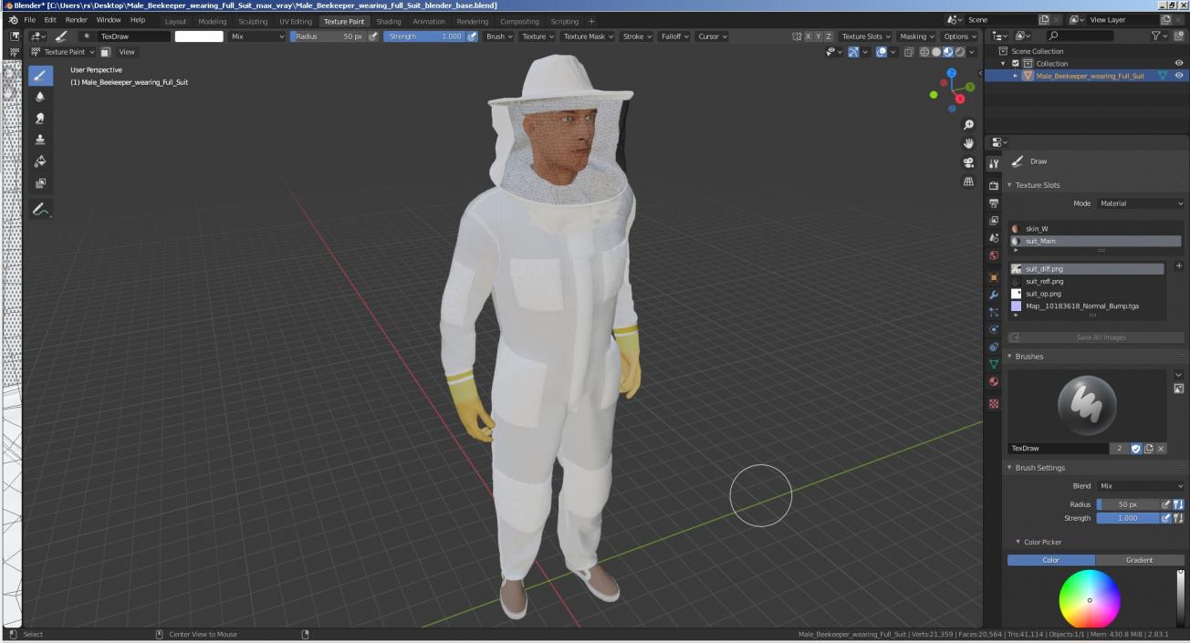 Male Beekeeper wearing Full Suit 3D