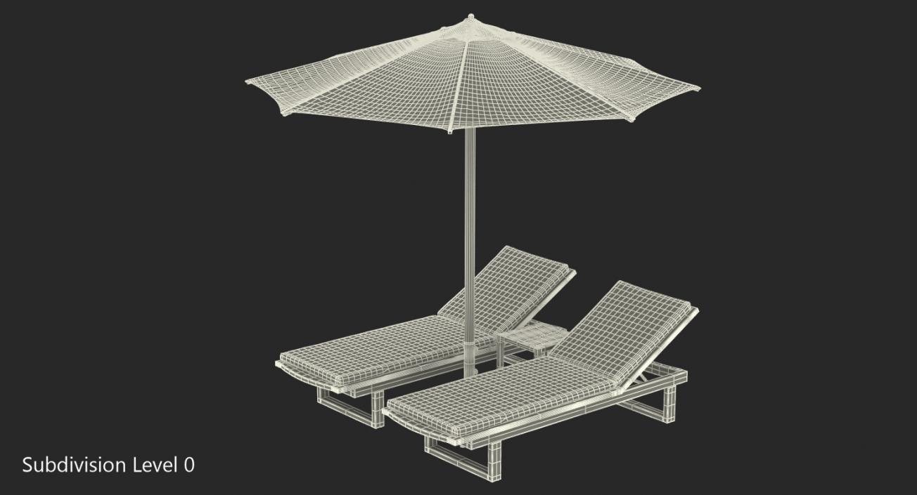 3D Sun Loungers with Umbrella