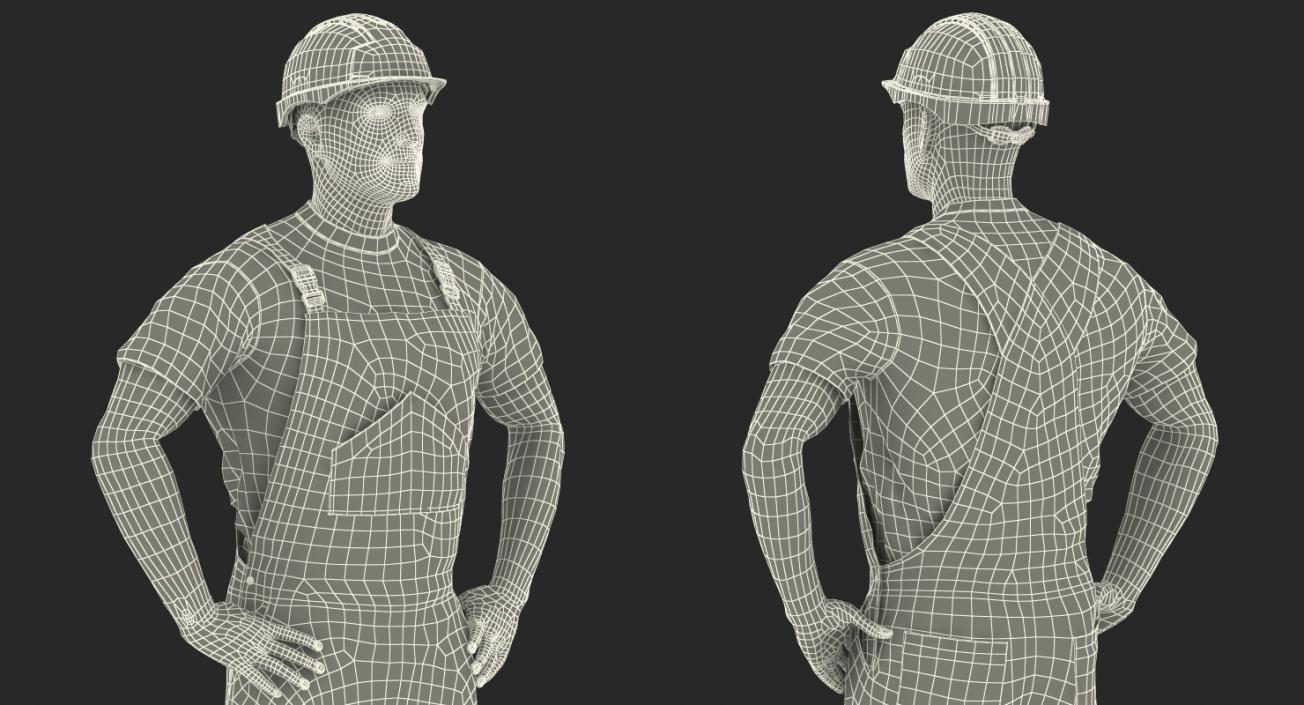 3D Construction Worker with Hardhat Standing Pose