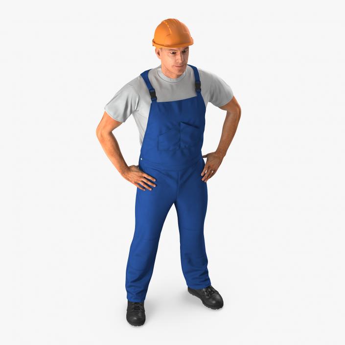 3D Construction Worker with Hardhat Standing Pose