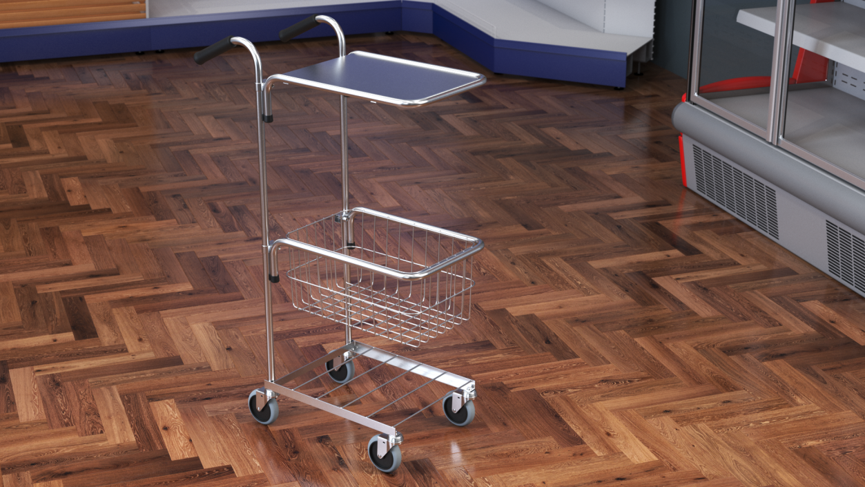 3D Chrome Mini Trolley with Shelf and Basket