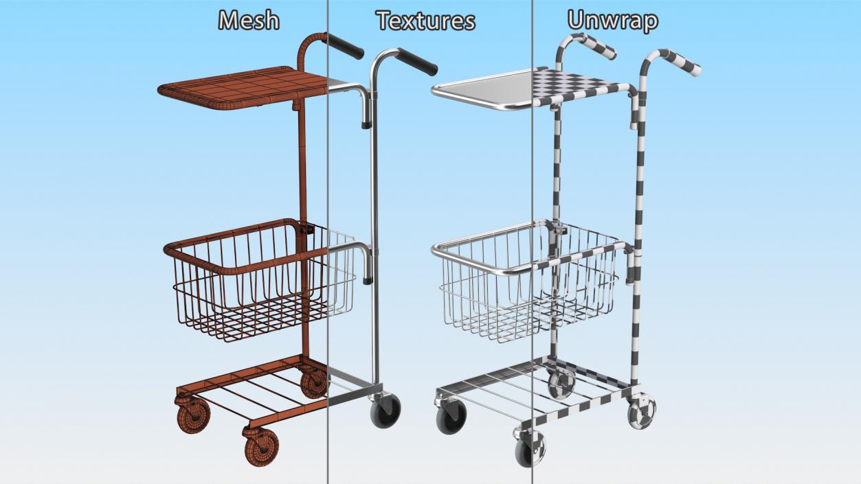 3D Chrome Mini Trolley with Shelf and Basket