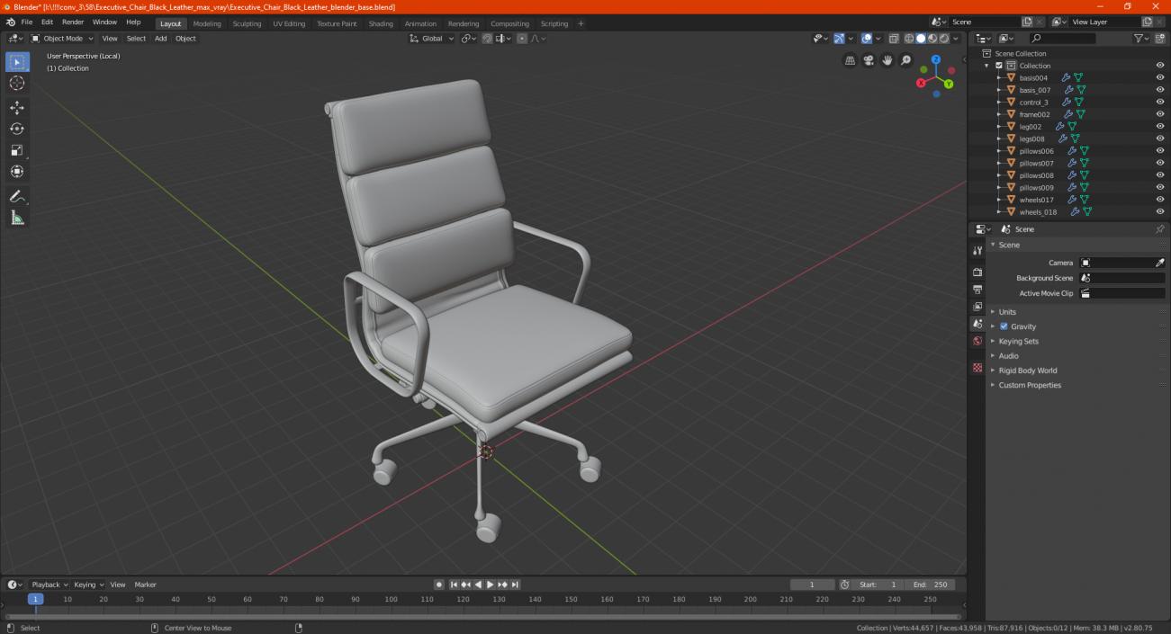 Executive Chair Brown Leather 3D model