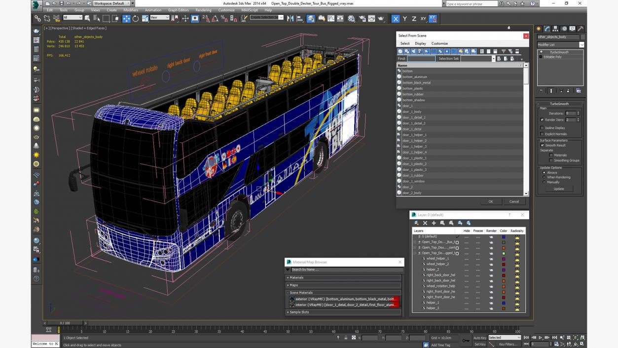 Open Top Double Decker Tour Bus Rigged for Maya 3D